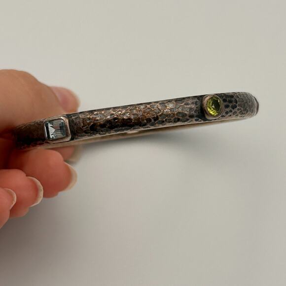 Retired Silpada Hammered Sterling Silver Multi Gemstone Bangle Bracelet - Picture 4 of 7